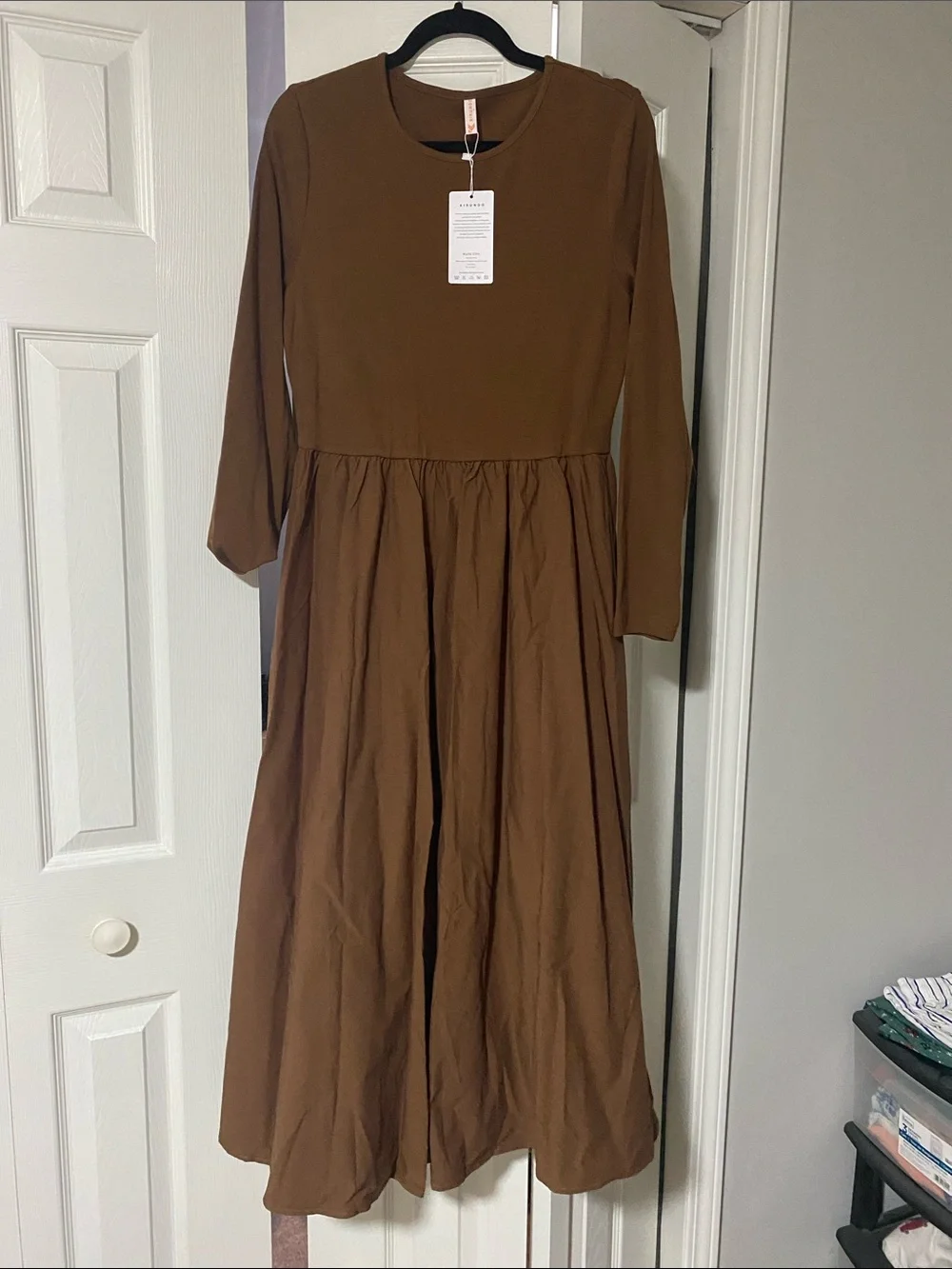 Women's Midi Long-Sleeve Brown Dress - Picture 1 of 4